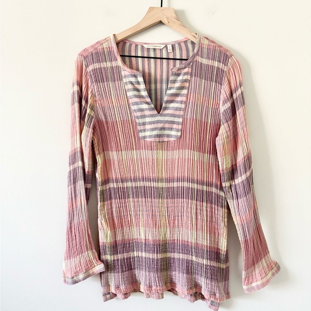 Soft Surroundings Cotton Gauze Multicolor Plaid Tunic Size S